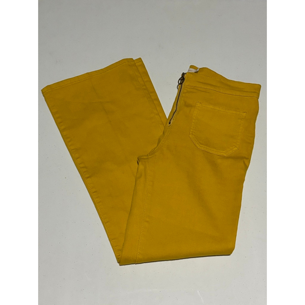 Tory Burch Mustard Yellow Wide Leg Zip Front Pants, Jeans, Size 25 - Picture 2 of 7